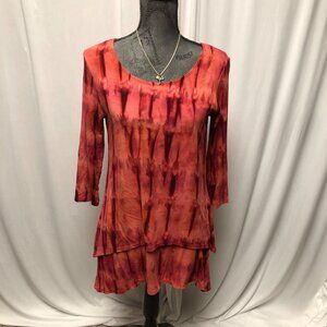 Zen-Knits Tie Dye Layered Tunic Womens Small Rose Burgundy Boho Top